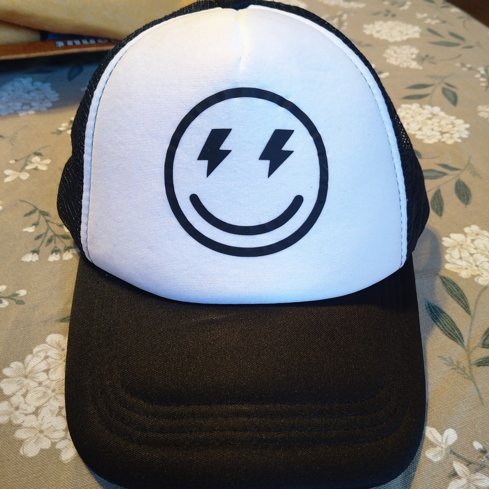 Black and White Smiley Face Trucker Hat